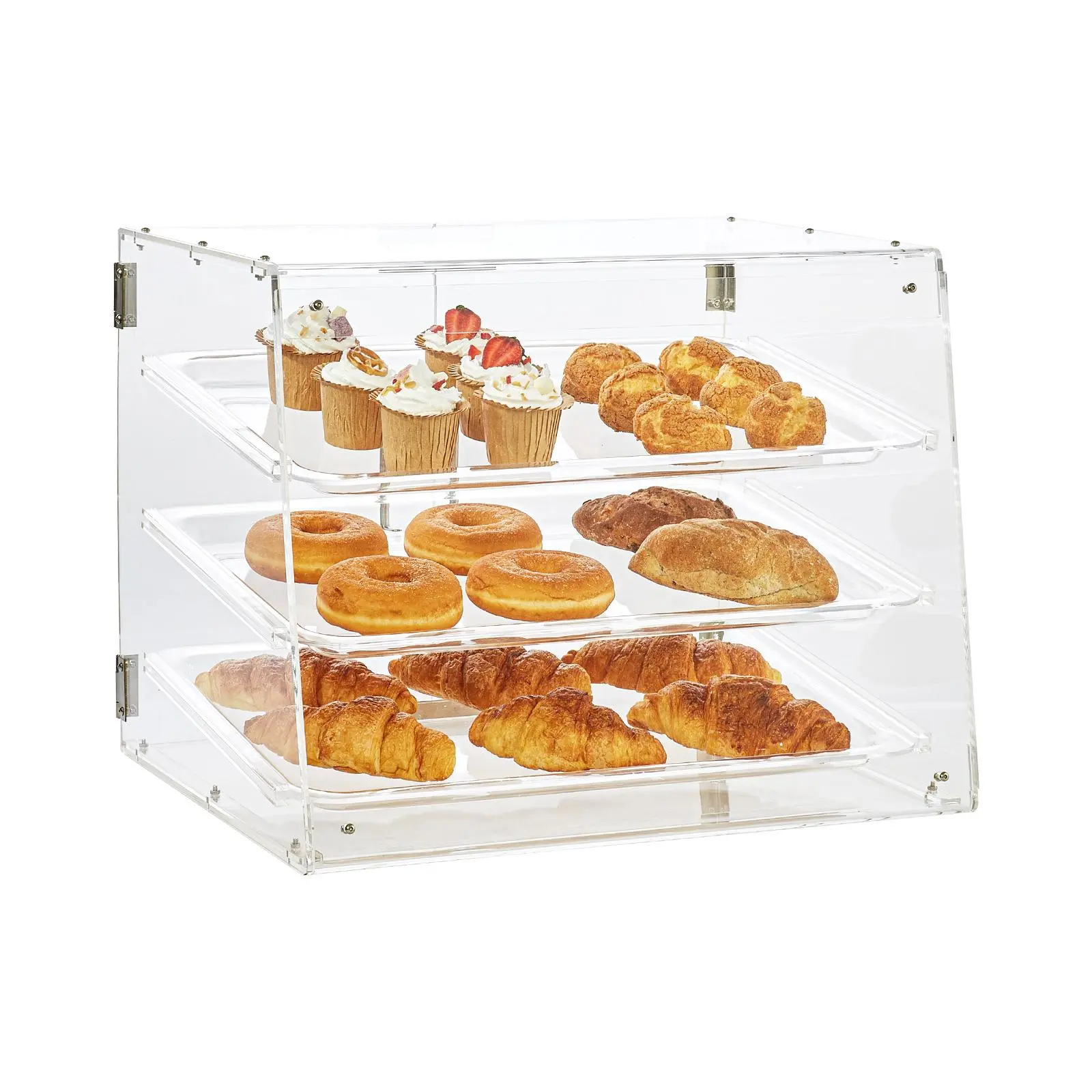 【Summerfinds】VEVOR Pastry Display Case, 3-Tier Commercial Countertop Bakery Display Case, Acrylic Display Box with Rear Door Access & Removable Shelves, Keep Fresh for Donut Bagels Cake Cookie, 20.7"x14.2"x16.3"