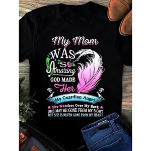 Women T-shirts Guardian Angel T-Shirt | Comfortable Casual Short Sleeve Tee with Funny Graphic, Crew Neck, All-Season Wear Mother's Day Gifts