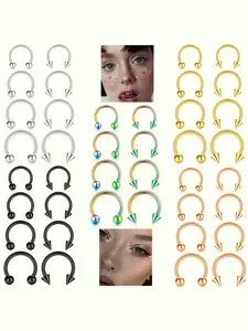 8 Piece Set 16g 316L Stainless Steel Hoop Piercing Jewelry Nose Rings, Suitable for Nose Septum, Ear Lobe, Tragus, Unisex Daily Wear, Punk Style