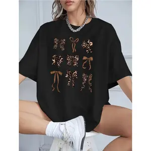 Women's 100% Cotton Graphic T-Shirt with Leopard Print Casual Loose Fit Short Sleeve Crew Neck Soft Breathable Material Fashion Daily Wear Summer Top Plus Black Floral Light Womenswear Crewneck Floral shirts women Halloween T-Shirt Unisex Hat Men's 3D