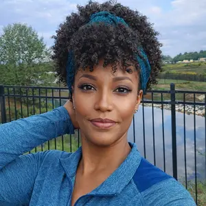 Afro Kinky Curly Headband Wig Short Black Afro Wigs for Black Women Synthetic Kinky Curly Headband Wig with Bangs for Women Natural Turban Wrap-Wig with Bangs summerwins