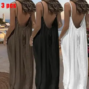 WOMEN'S solid color Cami lounge dress elegant sleepveless long dress for summer ladies sleepwear for indoor wear