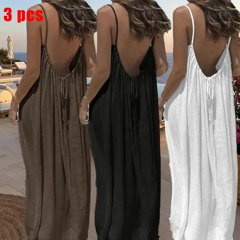 Women's Minimalist Elastane-Polyester Blend Night Gown - Casual Elegant Sleeveless Spaghetti Strap Long Cami, Breathable Indoor Sleepwear & Loungewear