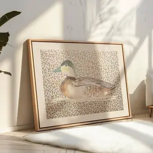 Vintage Mallard Duck Horizontal Print Wall Art, Nursery, Botanical, Cottage core Decor, Poster NoFramed, Home Decoration