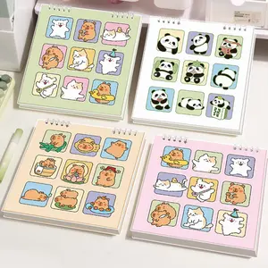 Kawaii Cartoon Animal Notebook, Top Spiral Square Journal Memo Pad with Thick Inner Pages, Cute Capybara Cat Dog Panda Notebook for School Notes, Study Writing, Daily Journaling, Desk Planning, Back to School Supplies for Students, Planner Notebook