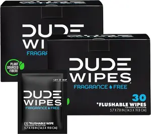 DUDE Wipes- On-The-Go Flushable Wipes -2 Pack, 60 Wipes - Unscented Extra-Large Individually Wrapped Adult Wet Wipes - Vitamin E & Aloe - Toilet Wipes