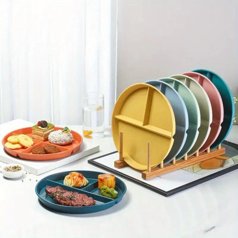 1pc Independent Snack Breakfast Plate, Three Compartment Family Adult Children Dish, Fat Loss Partition Student Meal Plate, Salad Plates