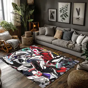 Red White Multicolor Sneaker Collage Crystal Velvet Area Rug Non-Slip Living Room Rug #SneakerCollageRug #StreetHomeDecor #GraffitiSneakerCarpet #FashionAreaRug #CrystalVelvetRug
