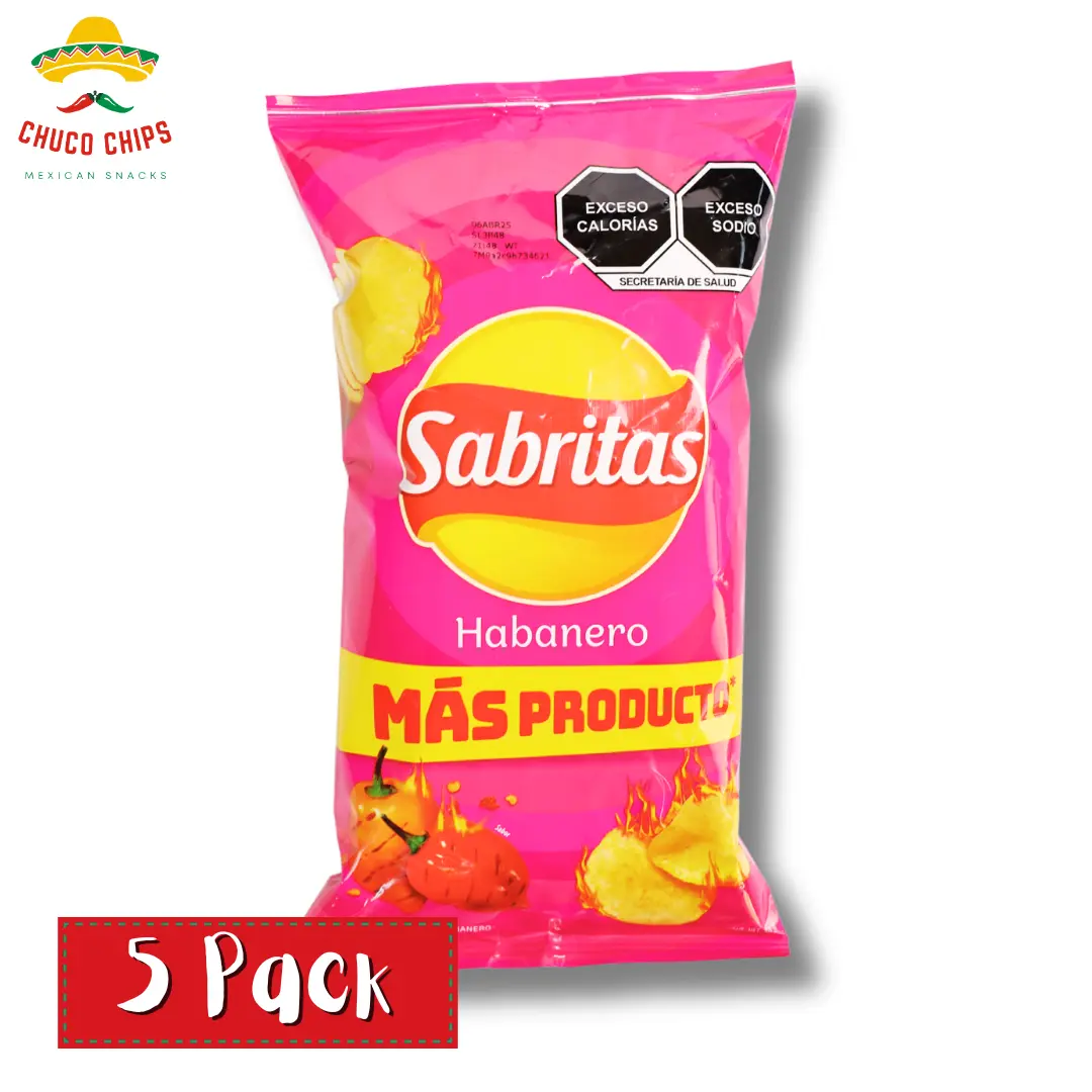 Sabritas Habanero| 5 Pack | Authentic Mexican Snack | Crunchy Spicy Snack Chips | Authentic Mexican Chips & Snacks by Chuco Chips