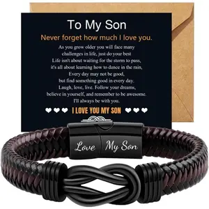 Braided Leather Bracelet with Gift Box, 1 Set Lettering Love You Forever Gifts for Son, Birthday, Anniversary and Graduation Gift, Bracelet Design, Personalized Jewelry Christmas Gifts for Man Son Husband Boyfriend Dad Grandson