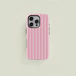 1 pc Pink Stripe Pattern Dual Layer Protective Case For iphone 17 pro case iphone 16 pro max case 15 14 13 12 11 & Samsung S25 Ultra, cute pretty phone cases, PC & TPU Hybrid Shockproof phone case make it durable sturdy protective fits supports phone