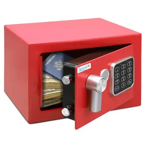 Electronic Safe Box - Red | Engineered Steel Security Box with Digital Keypad Lock & Override Keys - Anti-Theft Lock Box with Mounting Bolts - Perfect for Cash, Jewelry Storage
