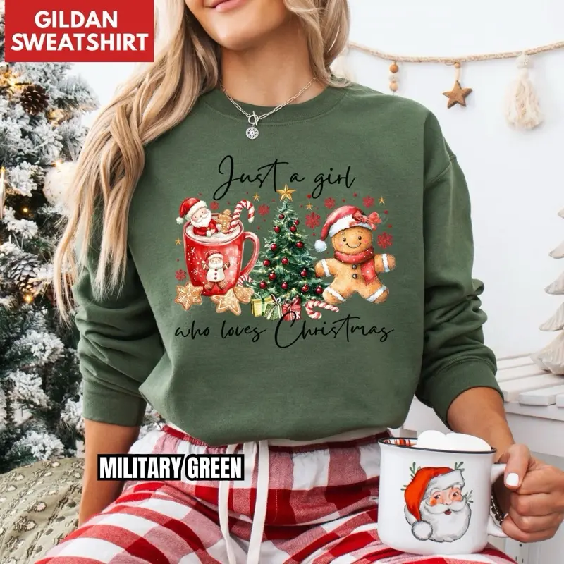 Gingerbread Just a Girl Who Loves Christmas Gildan Sweatshirt