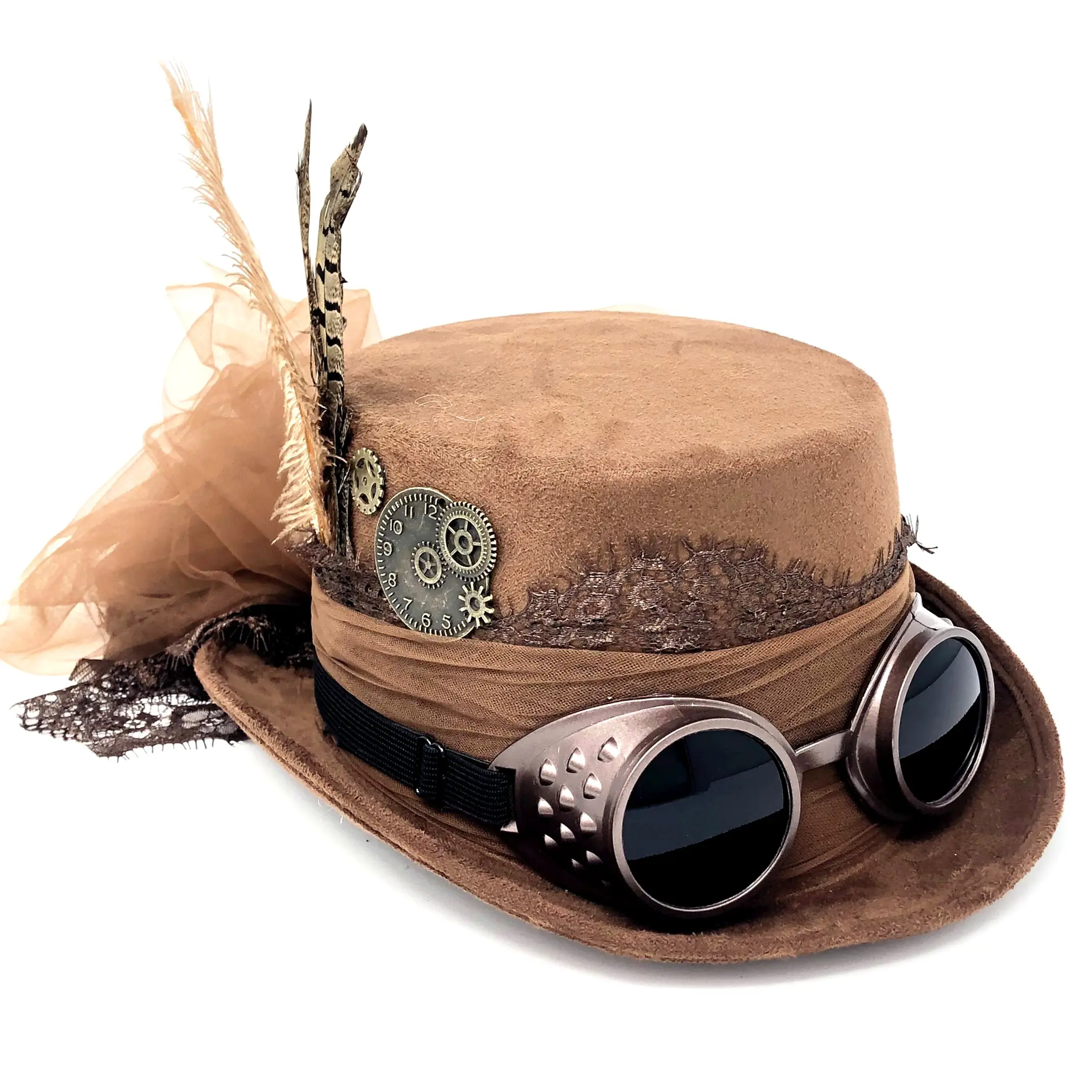 Steampunk Women Top Hat Metallic Mad Hatter Scientist Time Traveler Halloween Costume Hats