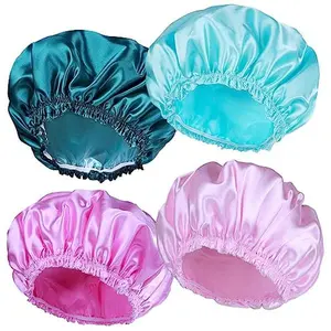 4 PCS Shower Caps for Women, Elastic and Reusable Bath Caps, Double Waterproof Layers Shower Cap, Bathing Shower Caps, Environmental Protection Hair Bath Hat - Solid Color
