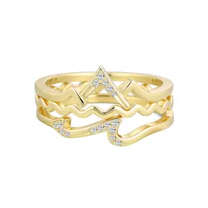 Aprilery 3-Piece Stackable Mountain and Sea Promise Ring Set Adventure Couple Engagement Rings Meaningful Gift for Hiking & Camping Lovers