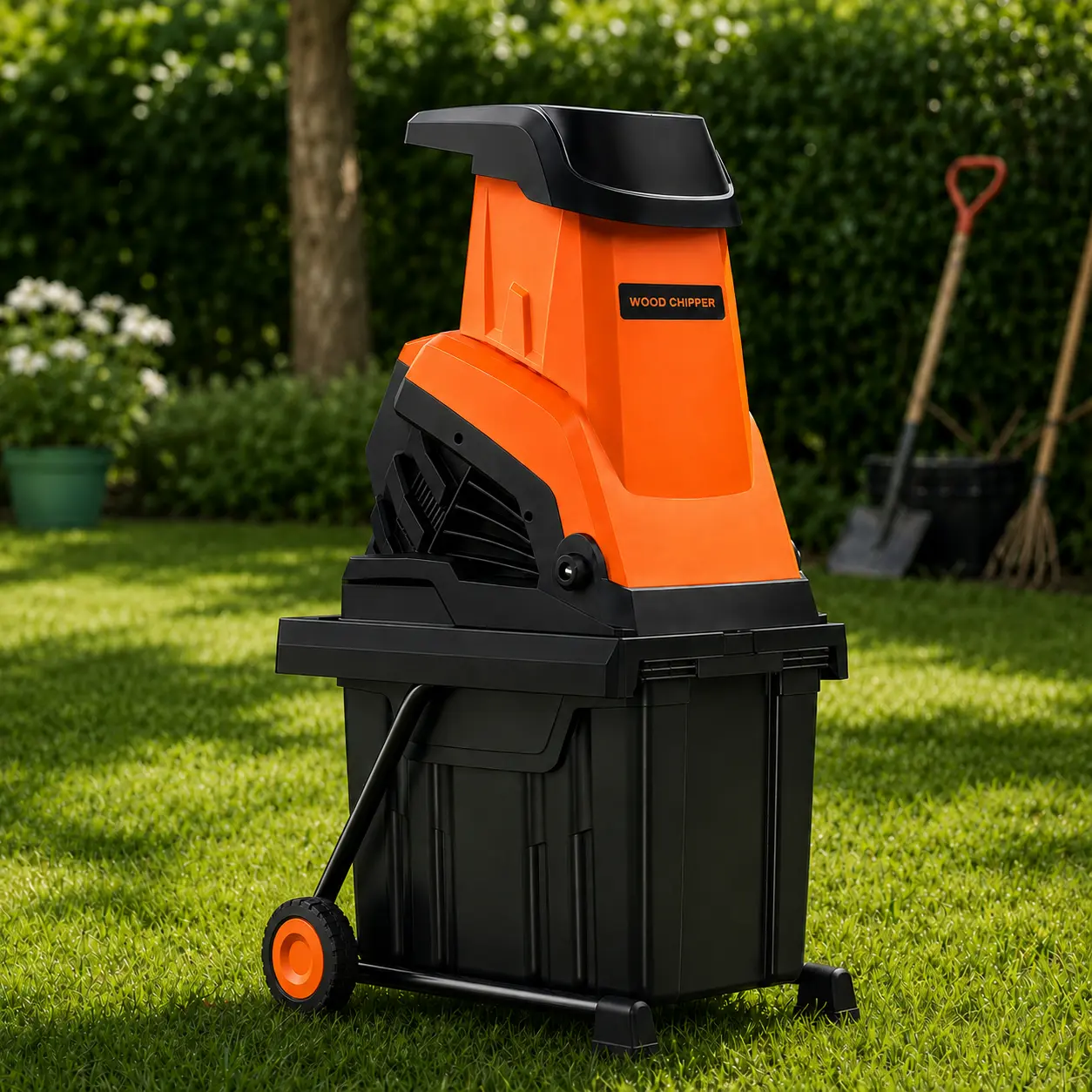 Electric Wood Chipper Shredder, 15-Amp Portable Garden Mulcher, 1.77-Inch Cutting Capacity, 21:1 Reduction Ratio, 10-Gallon Collection Bin for Branches, Twigs & Yard Waste Cleanup
