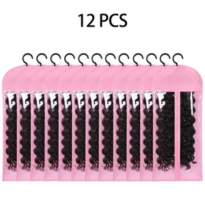 Falote Dustproof Wig Storage Bags with Wig Hanger, Hanging Hooks, Dustproof Cover & Protective Slipcovers - 8/12/16-Pack Hot Pink Foldable Travel Organizer for Home & Hair Salon Use