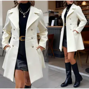 VVZ 2026 Women's Solid Double Button Pocket Overcoat, Casual Long Sleeve Lapel Neck Outerwear for Spring & Fall, Women's Clothes for Daily Wear, Clothing for Women, Cute Tops   Chic Elegant