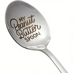 1/2/4pc Stainless Steel Engraving Spoon, Peanut Butter Spoon, Coffee Spoon, Gift, Suitable For Cafe Restaurant