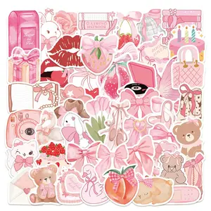Pink Theme Sticker, 50pcs/set Cute Pink Series Sticker, Sticker Paper, Car Stickers, Bumper Sticker, Decorative Sticker, Sticker Decals for Scrapbook, Diary, Notebook, Water Bottle, Car, Laptop