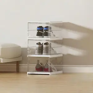 Stackable modern vertical multi-layer clear shoe box, foldable shoe organizer, sneaker box, shoe box organizer, clear plastic shoe box with lid, shoe storage box, portable shoe rack organizer