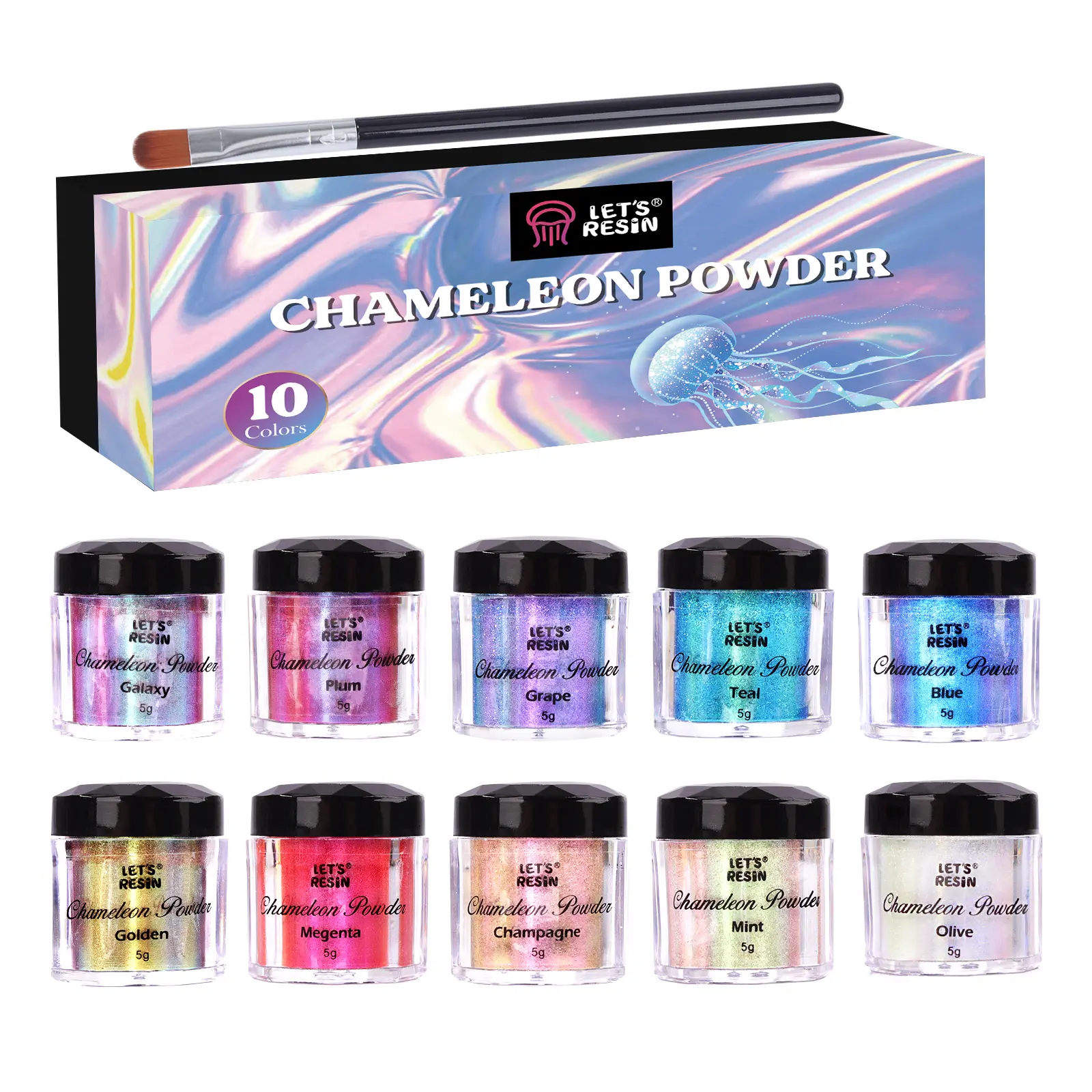10 * 5g Color Chameleon Mica Powder, Shifting Mica for Epoxy Resin/Tumbler, Saturated Chrome Pigment for Oil Painting,Slime,Nails - LET'S RESIN