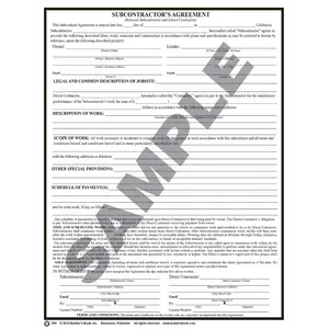 204 - Subcontractor's Agreement (Pack of 25 Forms)