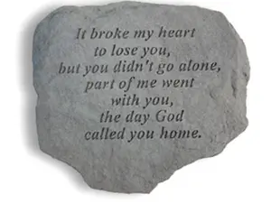 212 MAIN Memorial Stone, "It Broke My Heart To Lose You" Engraved Outdoor Decor, 11x10 in Weather-Resistant Outdoor Furniture Accent
