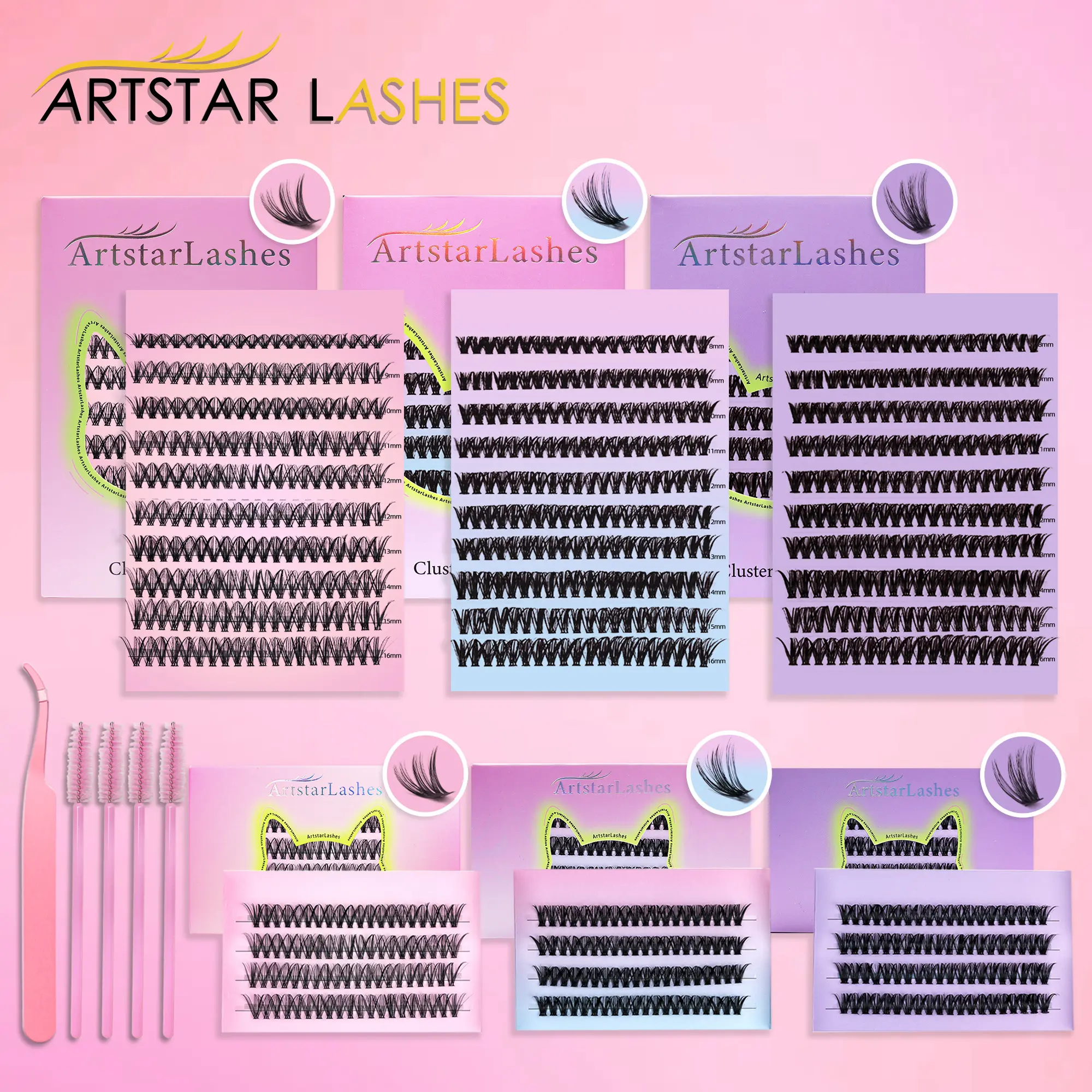 ArtstarLashes mena eyelashes Volume Waterproof Cluster Lashes DIY Natural Lash Extension feathered lashes clusters feathered lashes clusters  doll eyelashes extension