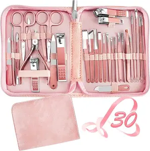 [New deal] 30 in 1 Manicure Nail Clipper set,  nail clippers, fingernail & toenail clippers, Manicure Tools, pedicure tools, Suitable Cutics Pink