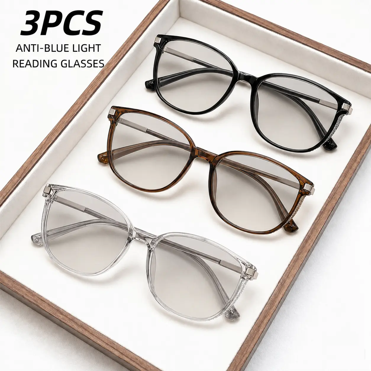 3Pcs 2-in-1 Photochromic Square Reading Glasses, Non-Prescription Lightweight Readers, Indoor Clear Outdoor Darkening Eyewear with Blue Light Filter & UV Protection for Daily Outdoor Activities