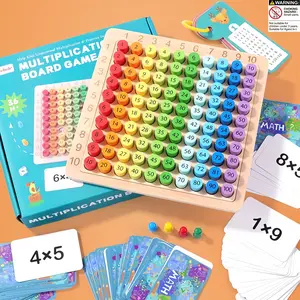 Montessori Multiplication Board Game Set, Table Math Games, Math Logic Training, Family Interaction, Includes 100 Multiplication Cards, Stem Education Toy, Math Learning Tools
