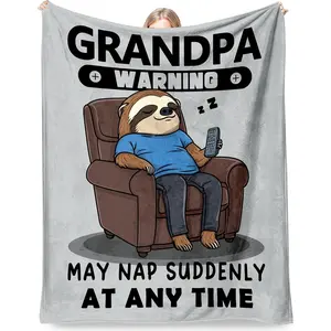 Grandpa Gifts, Blanket Gifts for Grandpa from Grandkids, Grandfather Birthday Gift, 60"×50" Funny Flannel Blanket for Granfather on Christmas Valentines Fathers - Warning May Nap Suddenly at Any Time, Printed on One Side with a Plain White Back, Halloween