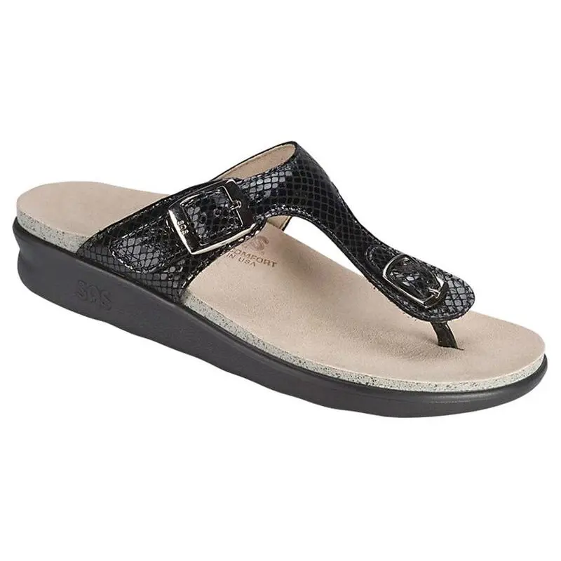 SAS Women's Sanibel T-Strap Slide Sandal BLACK SNAKE