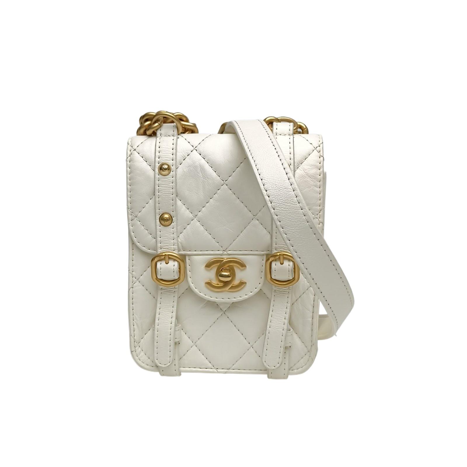 Pre-owned CHANEL leather Tote Bags 【Zanna】CF Seasonal Style 21 Autumn Winter Vertical Version Cambridge Bag White C Chip Open Gold Clasp