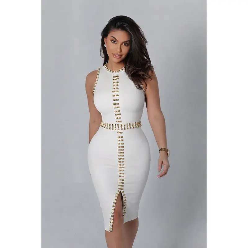 white @ gold colour Asian long dress - TikTok Shop