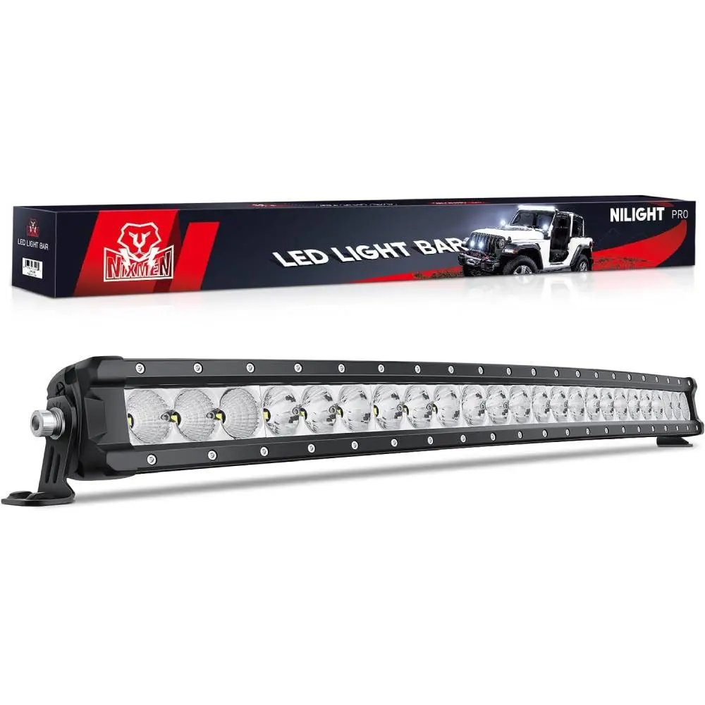 Nilight 32-Inch Curved Automotive LED Light Bar - 120W Osram P8/5W Chips, 12000LM Dual Beam Flood-Spot Combo, Single Row Slim IP68 LED Work Light for UTV Truck, Full-Length Spotbars, Tailgate Bar, Tailgate Light Bar