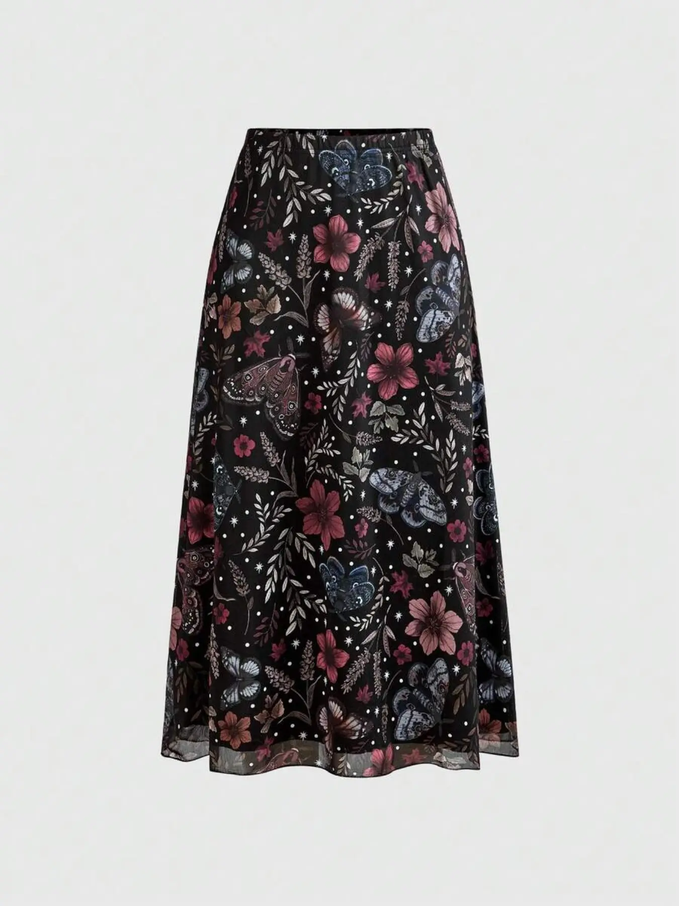 Women's Gothic Bat Skull Moon Pumpkin Floral Print A-Line Skirt, Vintage Boho Bohemian Fairy Butterfly Moth Pattern, Versatile Punk Half-Sleeve Dress Womenswear