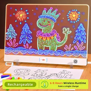 Rechargeable Led Drawing Board & Note Board Light-Up with Stand Markers Wipes Spray Bottle & Tracing Paper Erasable Reusable Board 2026 Upgraded 7 RGB Modes 13.8"x10" Ideal Gift for Birthday Neon Sign Men Gifts Boyfriends Gifts Ideas
