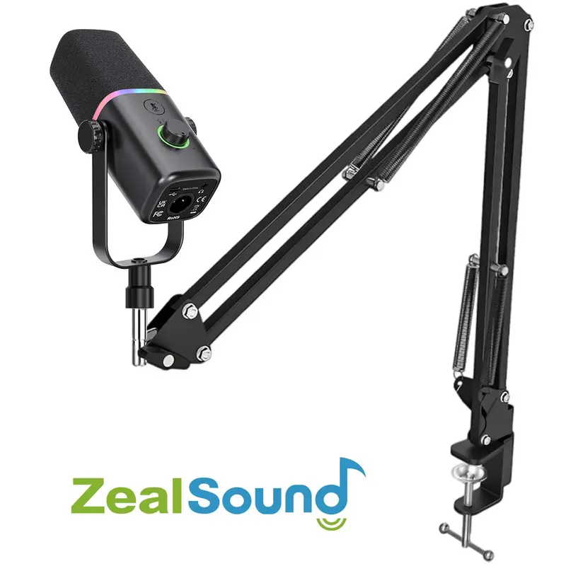 ZealSound Bras de microphone, pied de microphone flexible amélioré en col de cygne avec support de micro et pince de fixation de bureau, adaptateur à vis de 0,95 cm à 1,5 cm