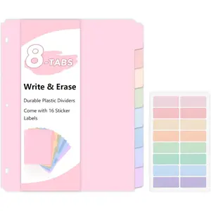 Durable Plastic 8-Tab Dividers For 3 Ring Binder, Big Tab Dividers For 3 Ring Binder, Write&Erase 3 Ring Binder Dividers With Tabs, With Sticker Labels, 1 Set, Pastel Color