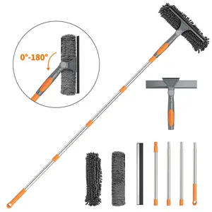 3 in 1 Window Cleaning Scraper With Extension Pole,  New Squeegee for Shower Glass, 3 in 1 Spray Function for Glass Doors for Windows Glass, Mirrors Scraper, Brush. All-Purpose Window Cleaner Tool