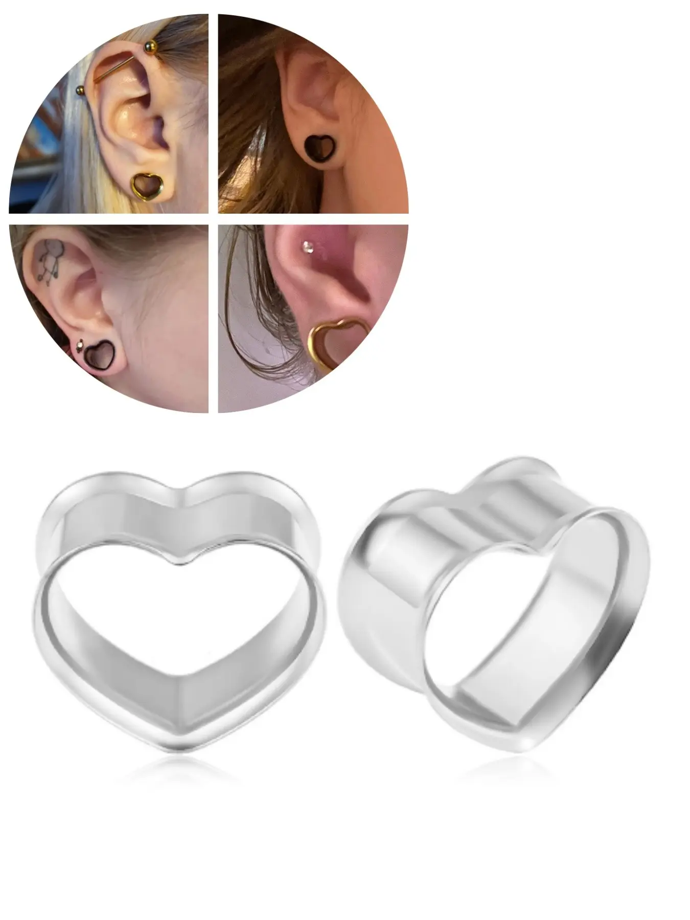 Vanku 2pcs 316 Surgical Stainless Steel Ear Tunnels Hypoallergenic Comfortable Heart Shape Ear Plugs Gauges Expanders Body Piercing Jewelry, Fashion Ear Jewelry, Women Earrings, Ear Accessories