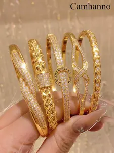 5-Piece Luxury Stackable Bracelets Set, Casual Stainless Steel Jewelry, Daily Wear, Holiday Gifts, All-Season Accessory, Stackable Bangle Bracelets