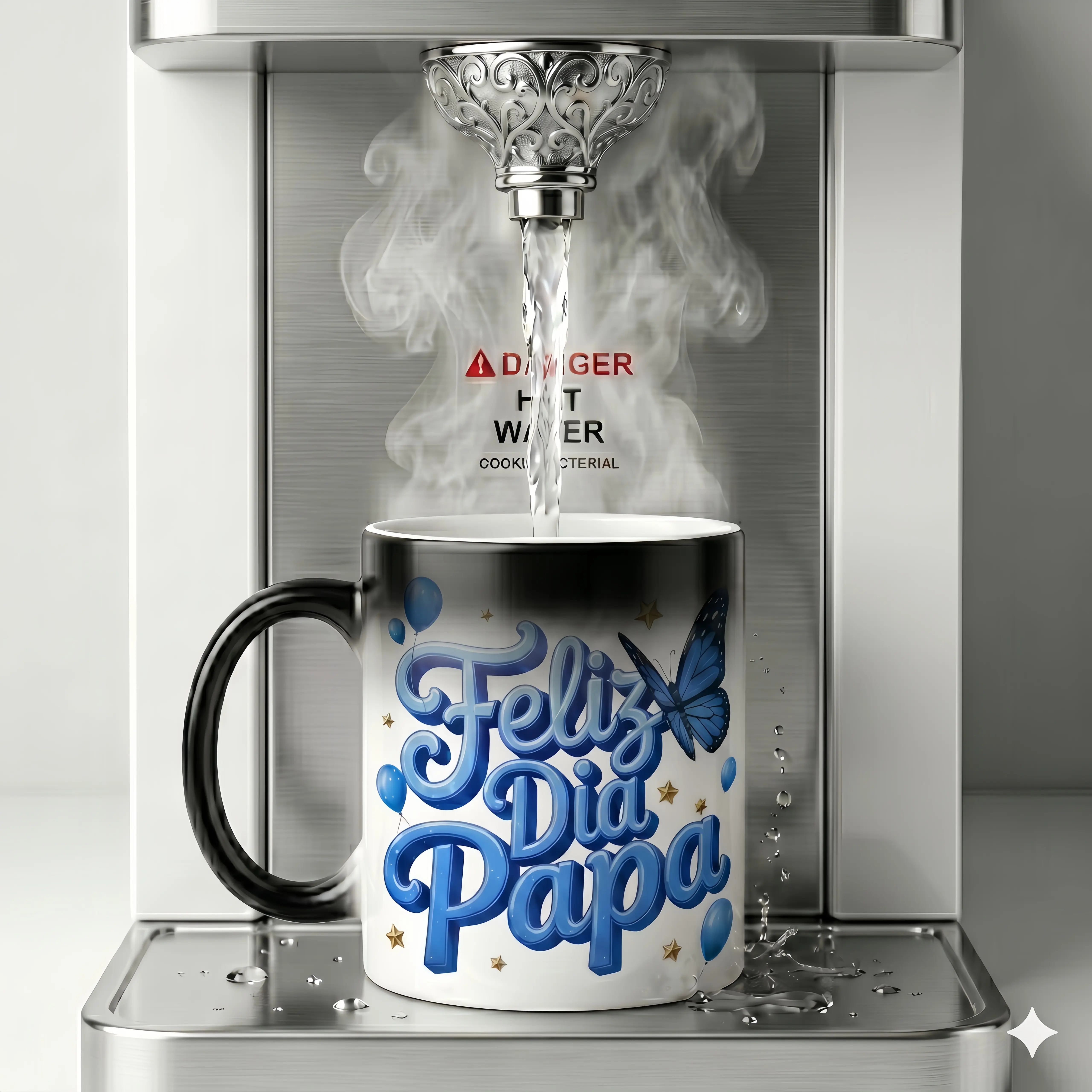 11oz Classic Ceramic Coffee Mug - Blue Butterfly Watercolour Heat-Reveal Color Changing Drinkware, Washable Mexican Dad Gift with "Feliz Dia Papa" Hot Water Reaction, Fast Shipping Adults' Regalo Día Del Padre Ceramic Coffee Cup