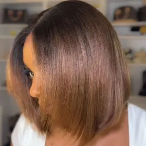 Beautyforever Ombre Chestnut Brown Color Yaki Straight Bob Wig 7x5 ByeBye Knots Put on and Go Glueless Human Hair Wig