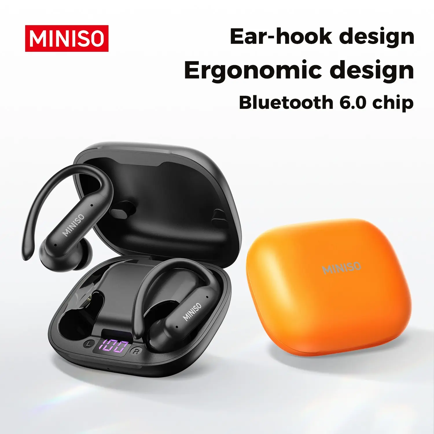 MINISO MS219 Open Ear Bluetooth-compatible High Quality Headphones, Lightweight Comfortable Long Lasting Hi-Fi Sound, Wireless Sports & Daily Use, Gym Headphones