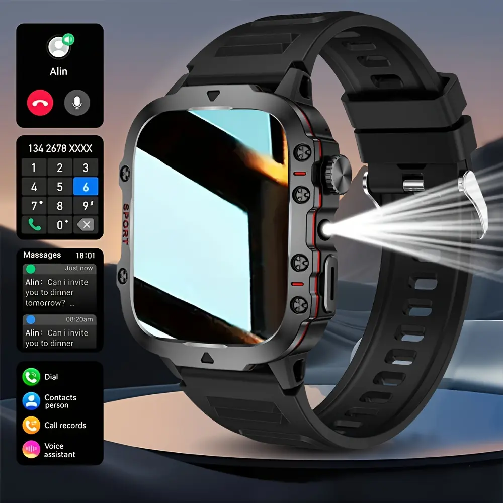 Wearable Sports Smart Watch - 1.83-Inch Full Touch Screen, Bluetooth Activity Tracker, Call & Message Alerts, Pedometer, Calorie Tracker, Multiple Sport Modes, Rechargeable Battery, Compatible with iOS/Android Devices, Ideal Gift for Men
