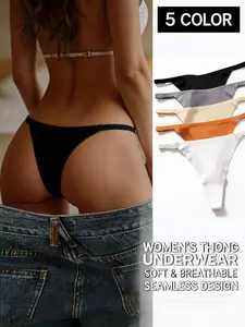 5-Pack Women's Ice Silk Seamless Thongs, Soft Thin String Design, Satin Bikini Sexy Underwear